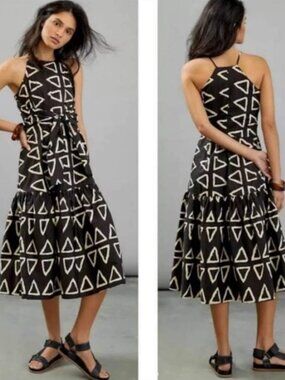 NEW Corey Lynn Calter $198 Anthropologie Keyanna Midi Dress Halter-Neck Black